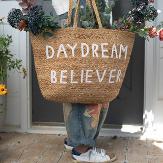 ***Large Daydream Believer Jute Tote Bag 21" x 16"