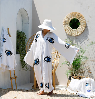 Blue Evil Eye Long Kaftan Kimono