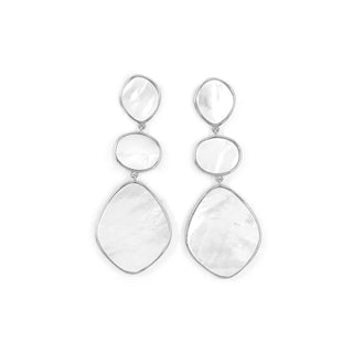 Triple White Mother of Pearl Earrings - Silver
