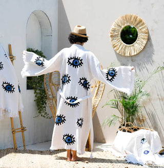 Blue Evil Eye Long Kaftan Kimono