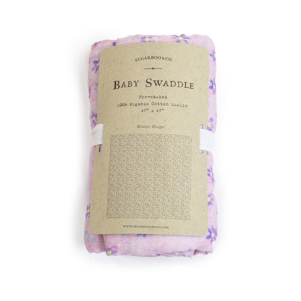 ***Pink Floral Swaddle Blanket 47" x 47" Sugarboo & Co