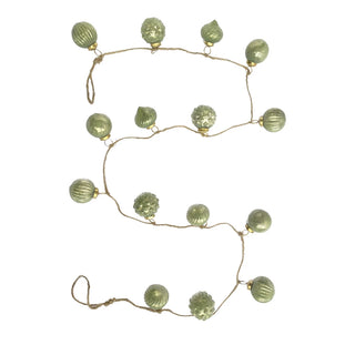 Mercury Glass Ball Ornament Garland with Jute - Olive