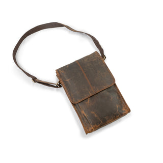 ***Leather Crossbody Briefcase - Scratched Leather Distressed Brown 16.5 x 10.5 x 3.5