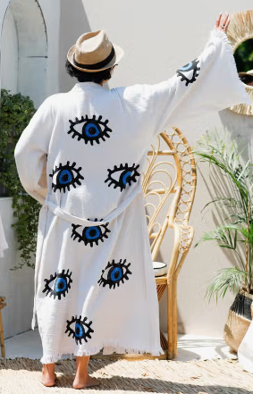 Blue Evil Eye Long Kaftan Kimono