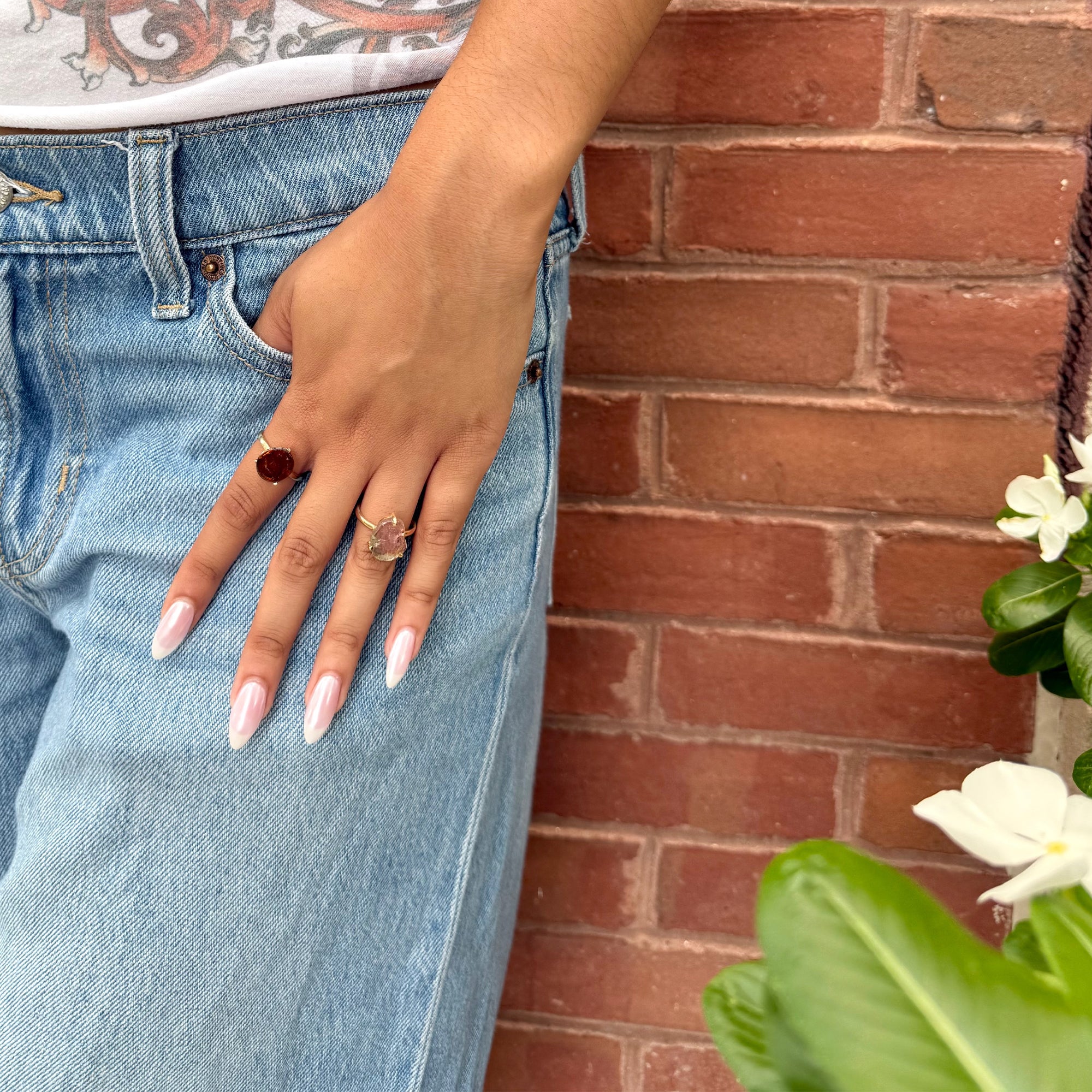 Adjustable Round Prong Setting Watermelon Tourmaline Ring