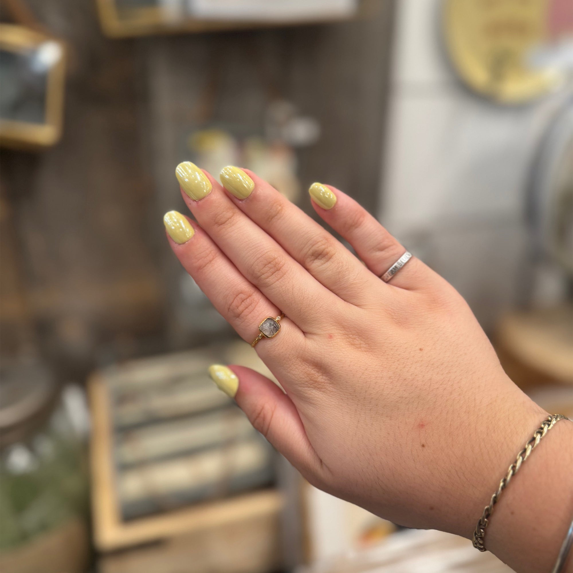 Gold Plated Square Rutilated Quartz Ring - Size