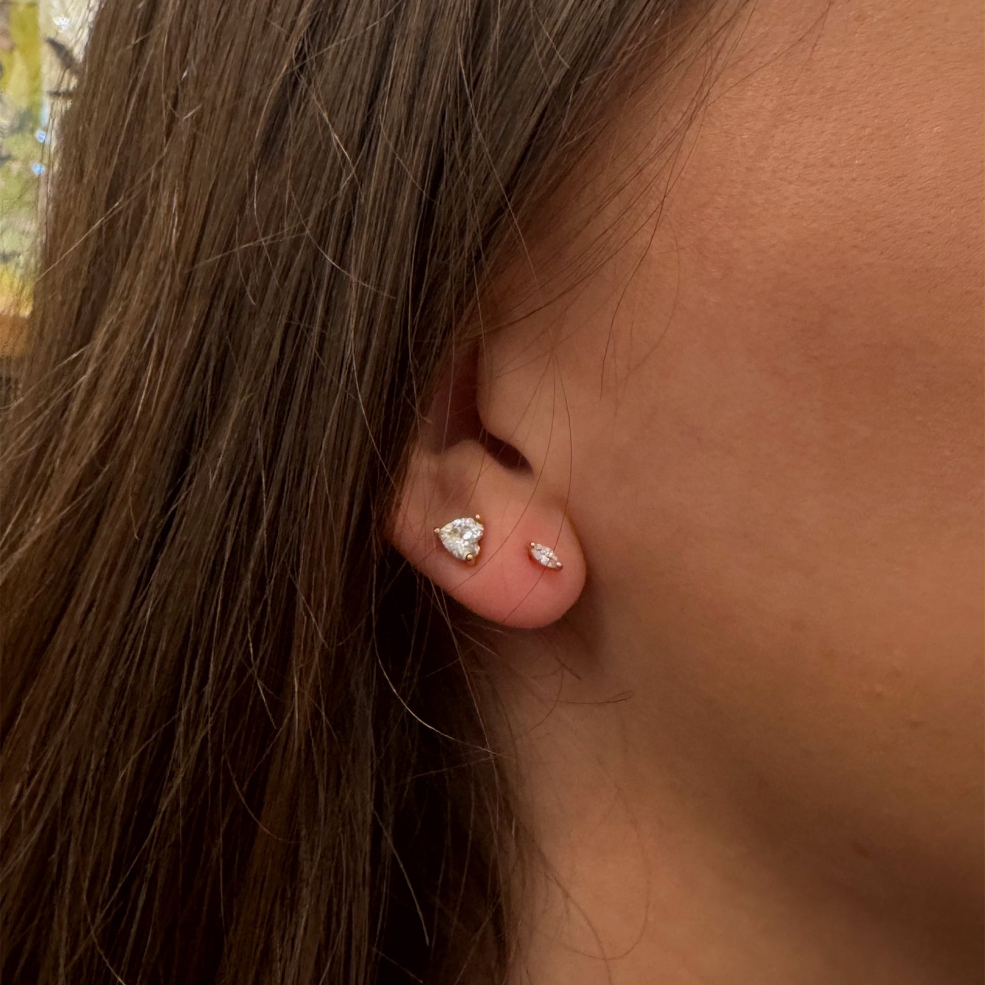 Tiny Crystal Heart Stud Earrings