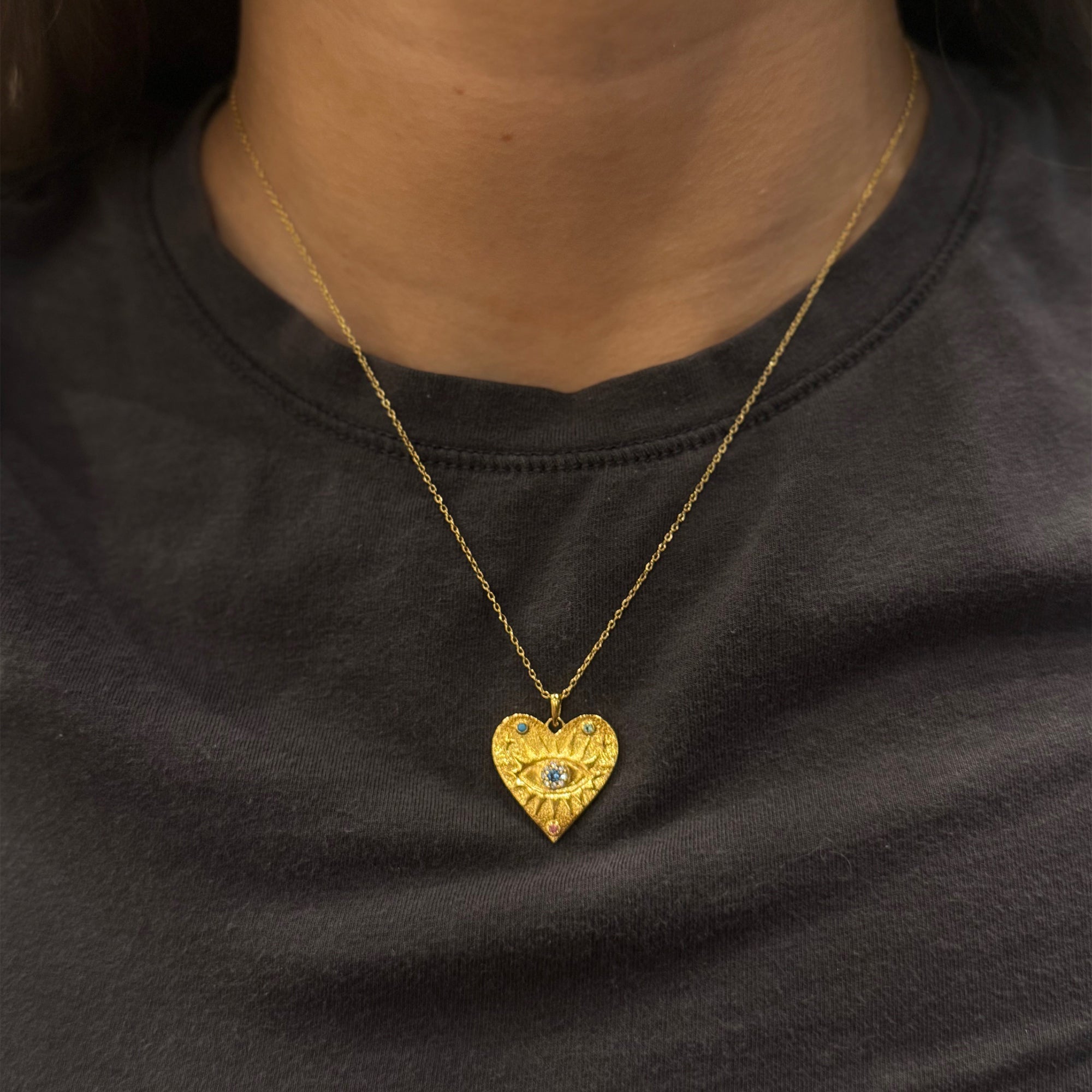 Gold Heart Evil Eye Necklace