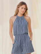 Halter Neck Romper - Denim Blue