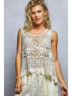 Round Neck Sleeveless Crochet Scalloped Top