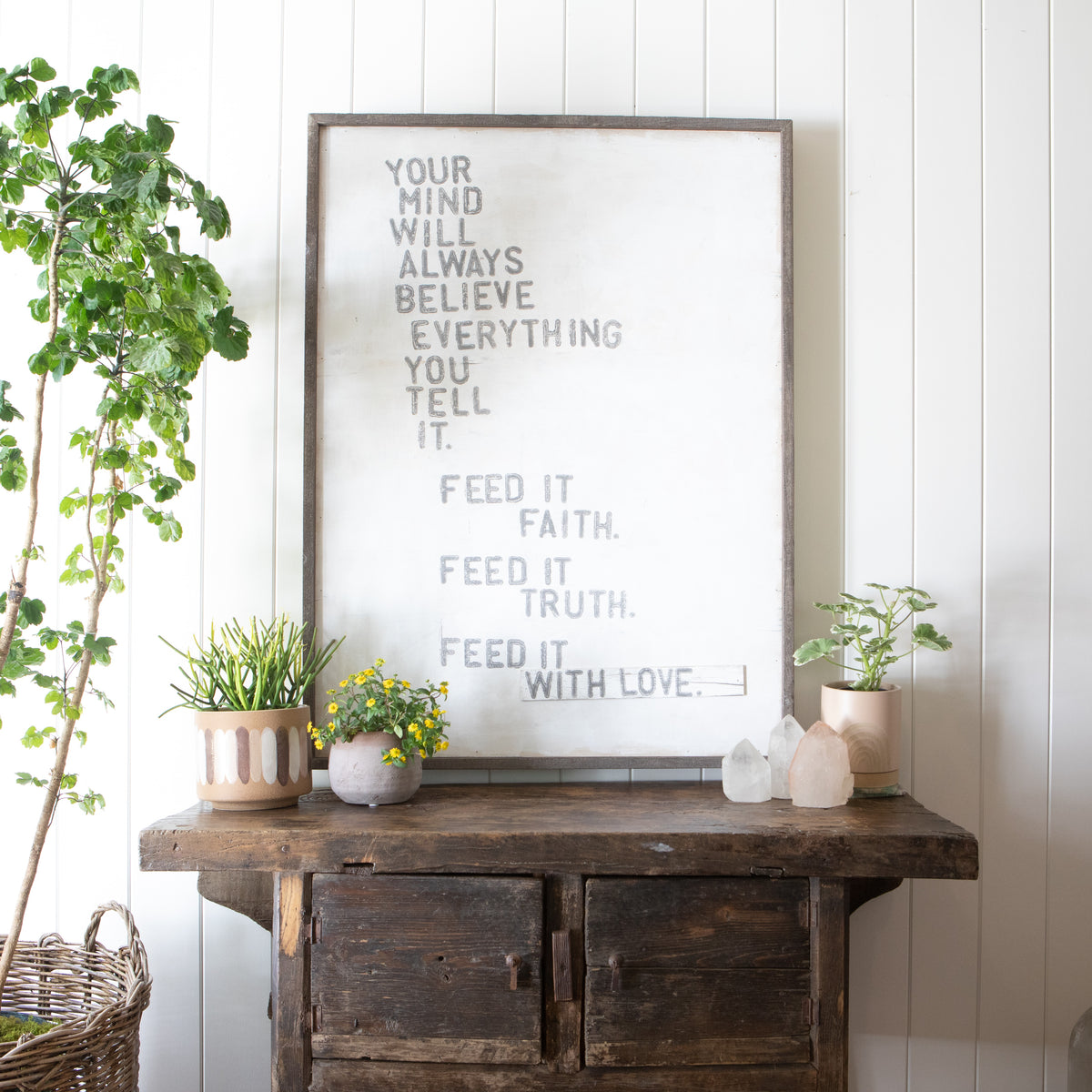 Faith Truth Love Art Print - Grey Wood