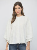 Floral Eyelet Blouse w Bubble Sleeve - Off White