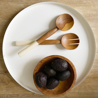 Olive Wood Salad Servers w/ White Bone