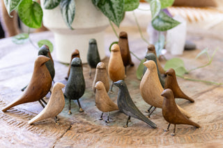 Standing Hand Carved Wooden Birds