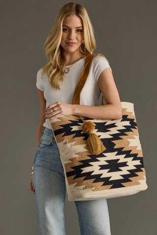 Western Tote- Cream, Black & Tan