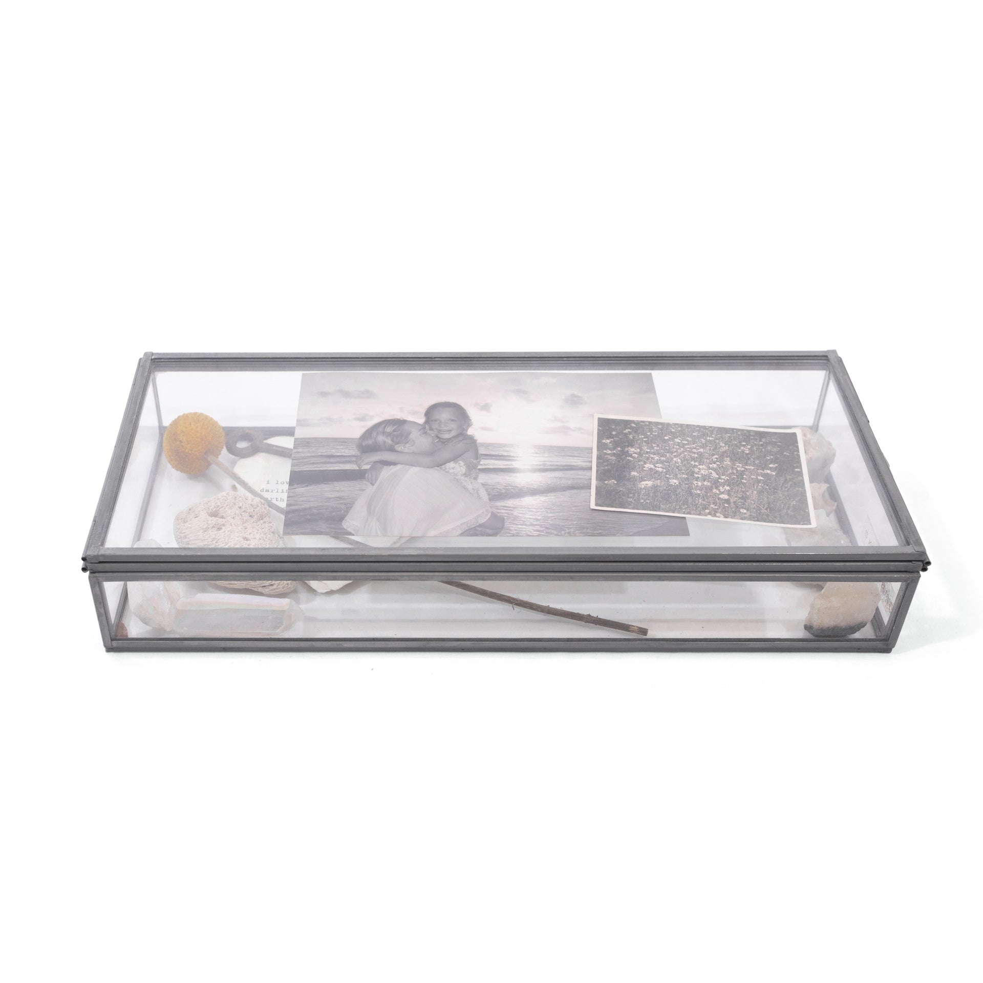 ***Skinny Rectangle Glass and Zinc Memory Box - 12" x 5" x 2"