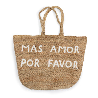 ***Large Mas Amor Por Favor Jute Tote Bag 21"x16"