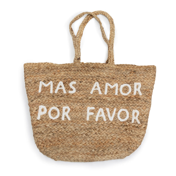 Large Mas Amor Por Favor Jute Tote Bag 21