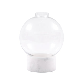 ***Large Round Glass Dome Vase on White Marble Base 8" x 8" x 10.5"