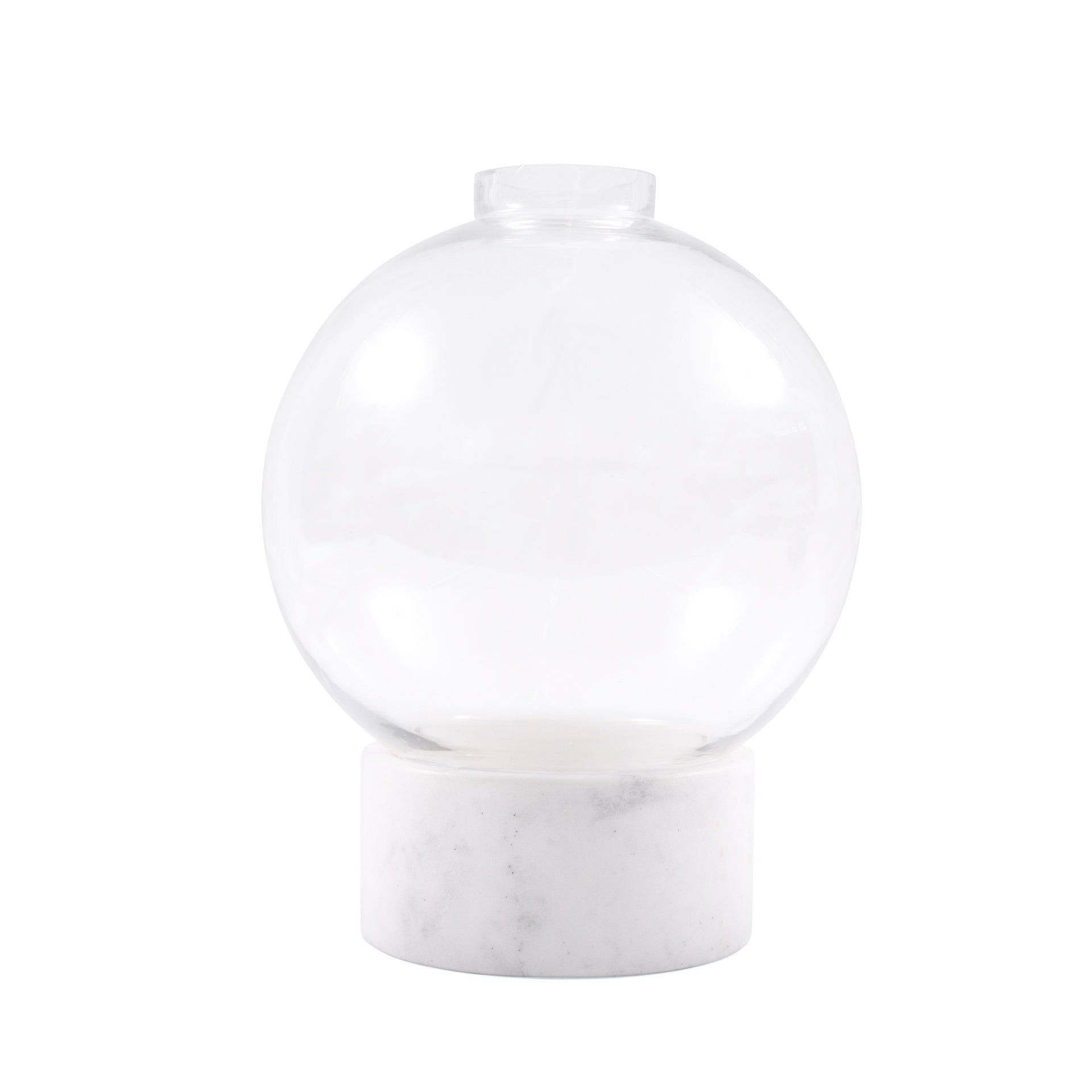 ***Large Round Glass Dome Vase on White Marble Base 8" x 8" x 10.5"