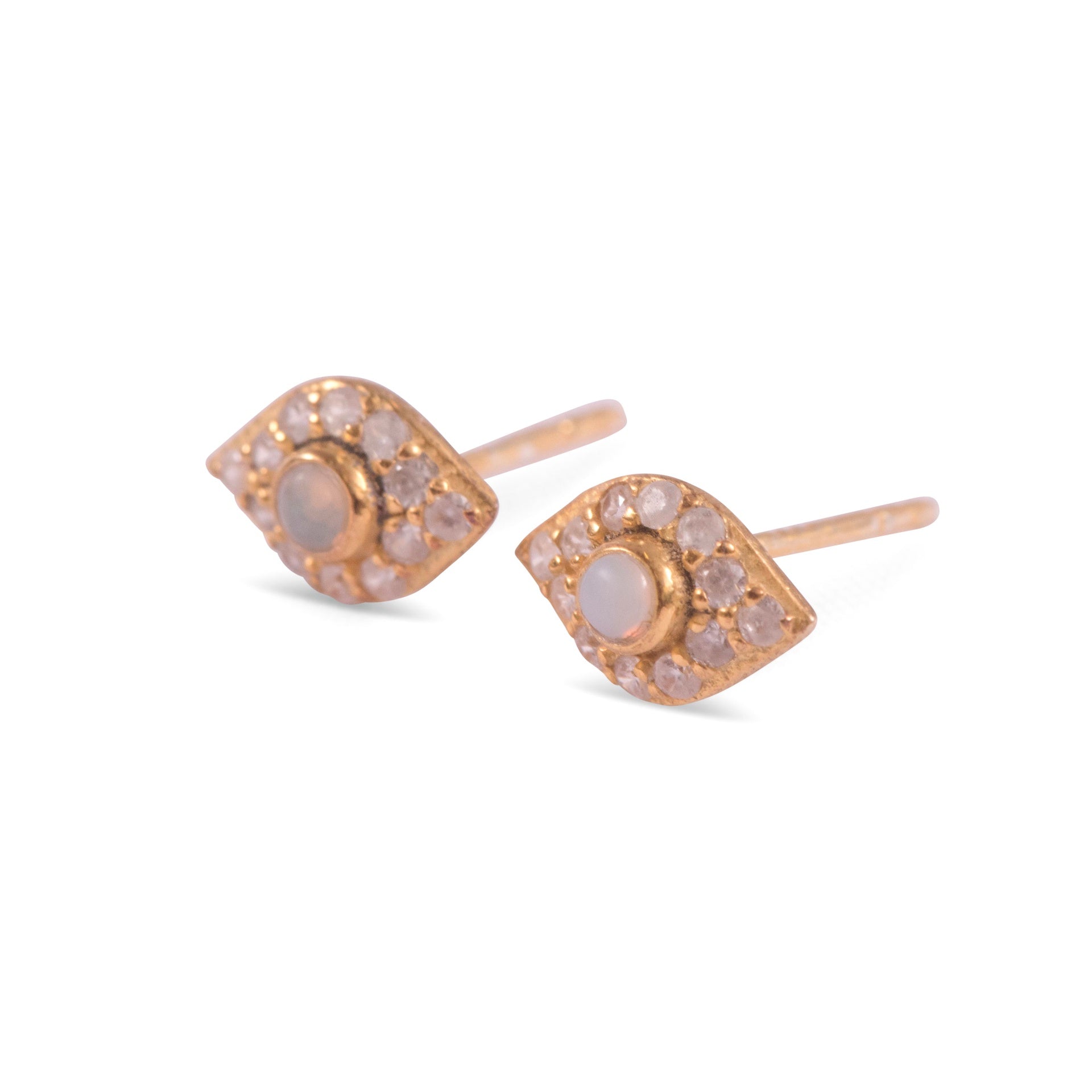 Gold Evil Eye Studs with Opal Earrings