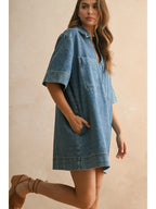 V-Neck Denim Tunic Dress