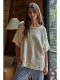 Knit Sweater Cotton Short Sleeve Pullover - Natural