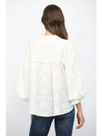 Floral Eyelet Blouse w Bubble Sleeve, Off White