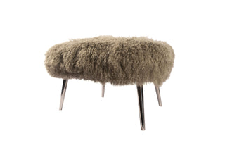 ***Khaki Tibetan Fur Stool Khaki 27"x24"x17"