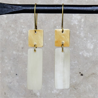 Tidore Linked Rectangle Earrings - Light Horn, Brass