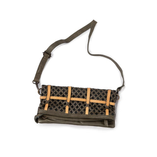 Leather Olive Clutch/ Crossbody Bag with Tan Trim Olive