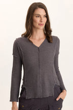 Arnie Thermal Asymmetrical Hem V-Neck Top