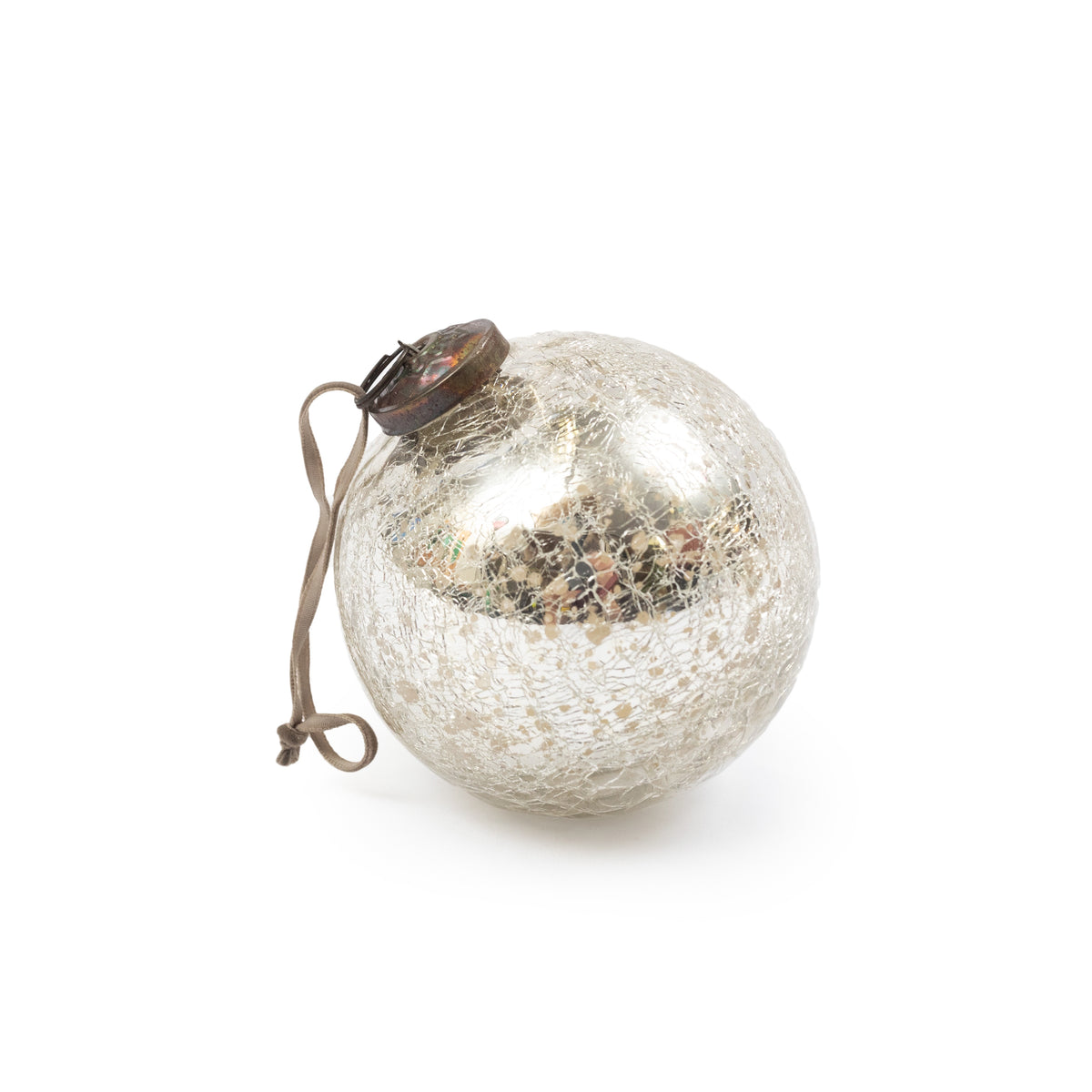 Silver Ball Design Round Glass Ornament - 4x4