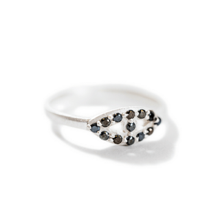 ***Sterling Silver Ring with Black Zircon Stones - Size