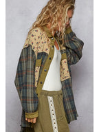 Long Sleeve Gauze Outseam Floral Plaid Shirt Jacket