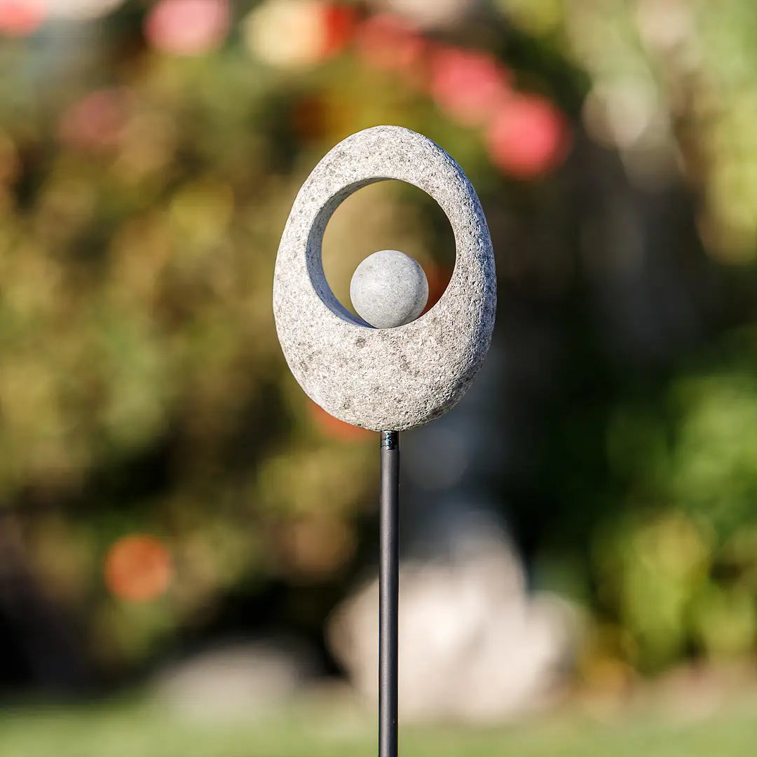 Moon Stone Stone Ball Garden Stake