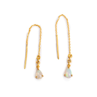 ***Opal and White Topaz Gold Plated Brass Threader Earrings