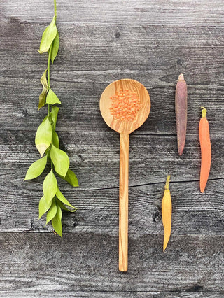 ***Olive Wood Modern Round Spoon 12"
