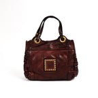 Shopping Bag in Woven Cowhide, Burgundy