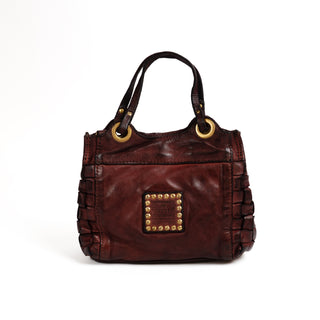 Shopping Bag in Woven Cowhide, Burgundy