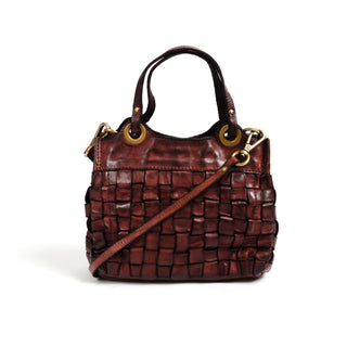 Shopping Bag in Woven Cowhide, Burgundy