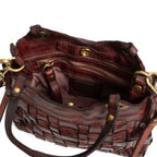Shopping Bag in Woven Cowhide, Burgundy