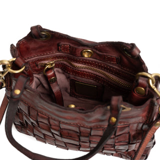 Shopping Bag in Woven Cowhide, Burgundy