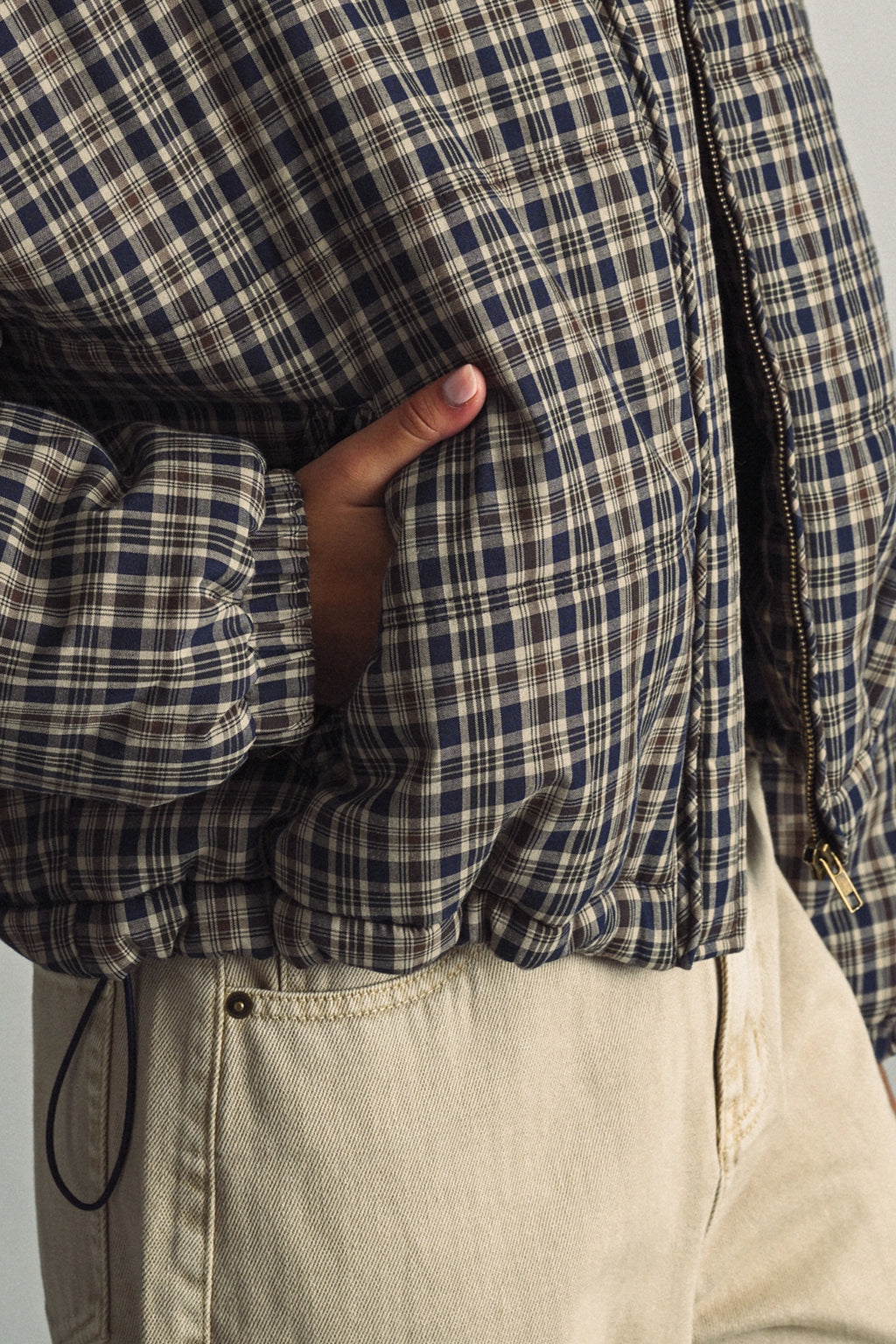 Plaid High-Neck Cropped Puffer Jacket