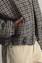 Plaid High-Neck Cropped Puffer Jacket