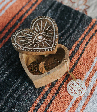 Mango Wood Evil Eye Heart Box