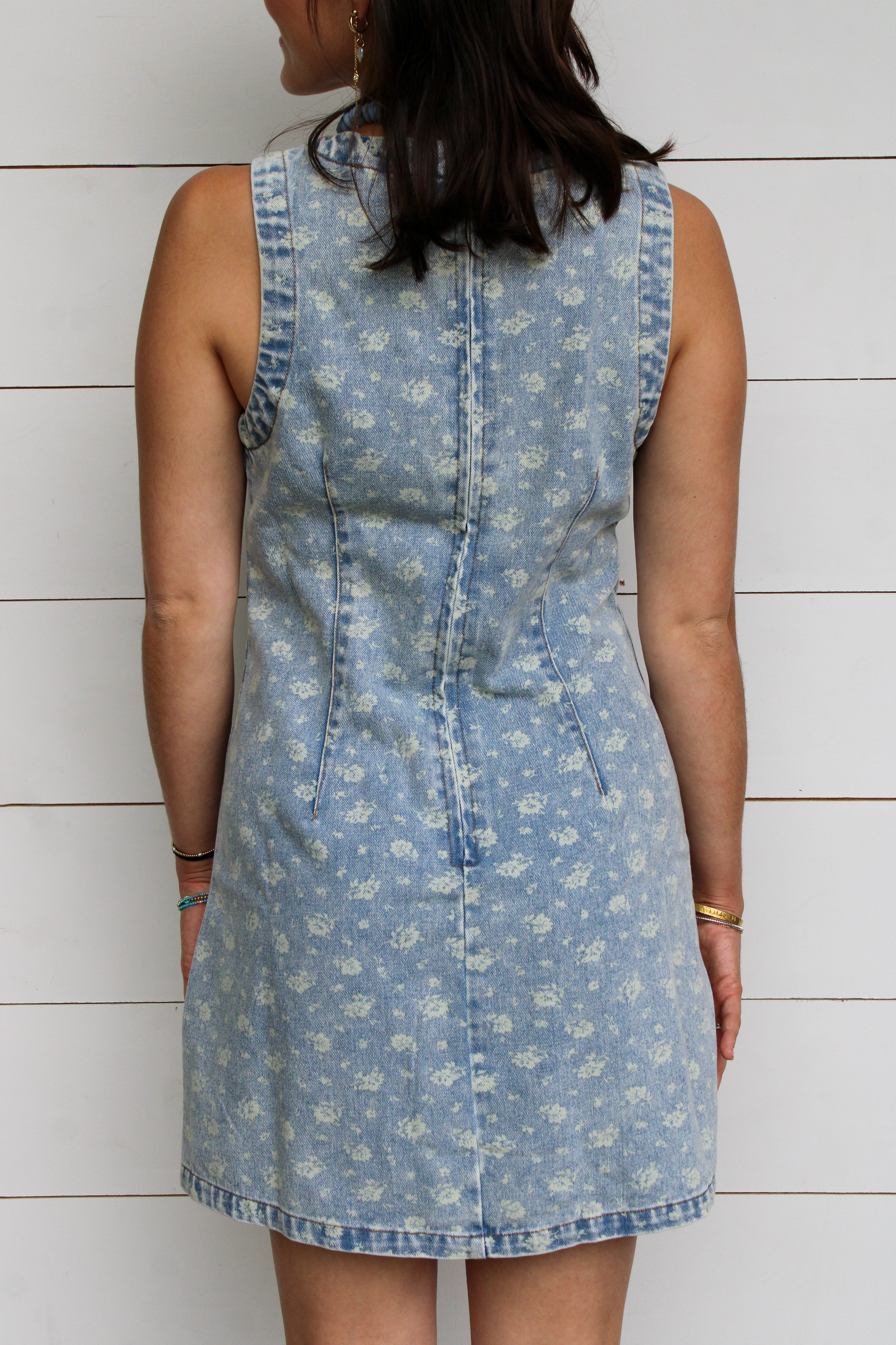 Denim Dress with Flower Print