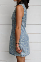 Denim Dress with Flower Print