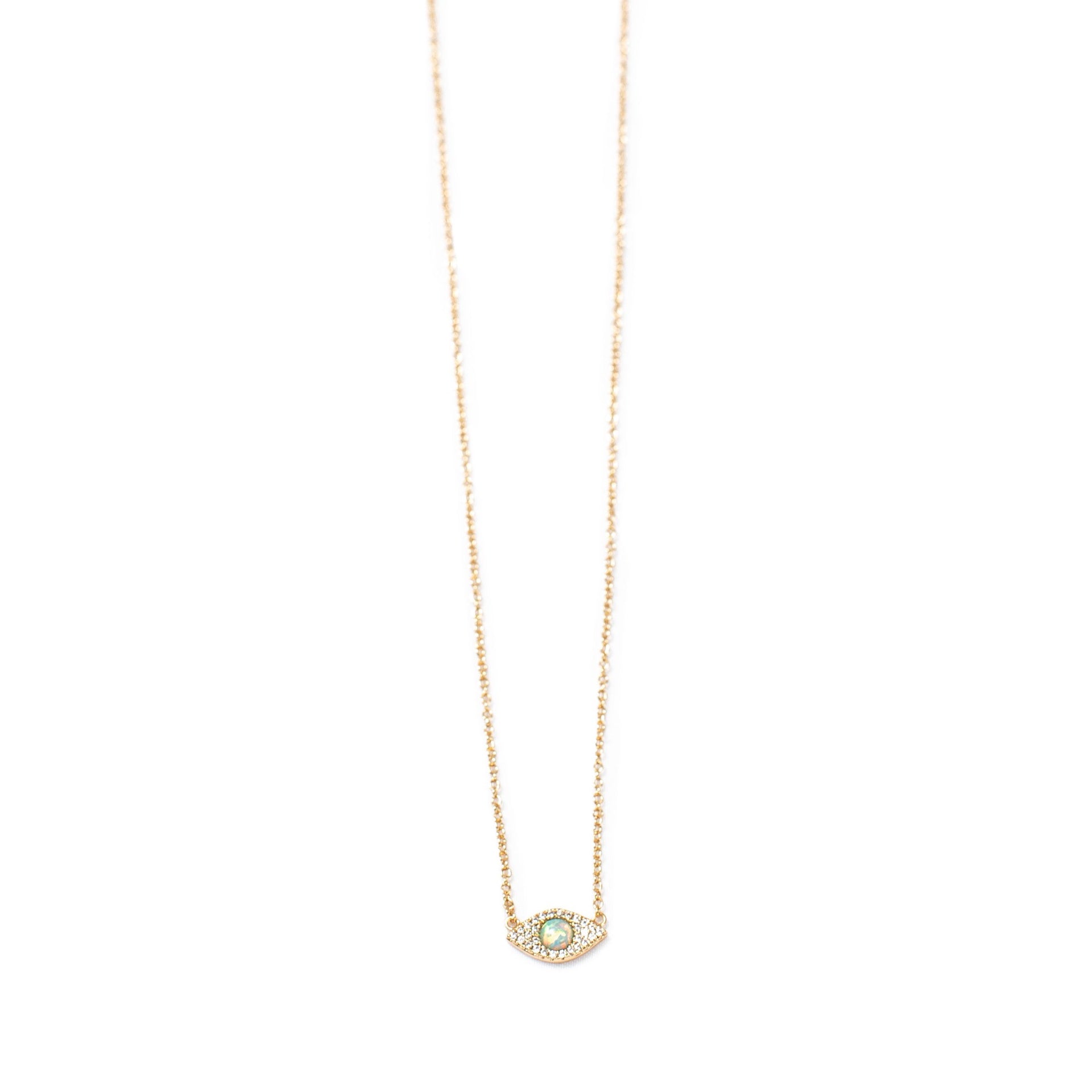 Gold Plated Evil Eye Necklace with Opal 16"