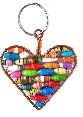 Heart Paper Bead Keychain Multicolor
